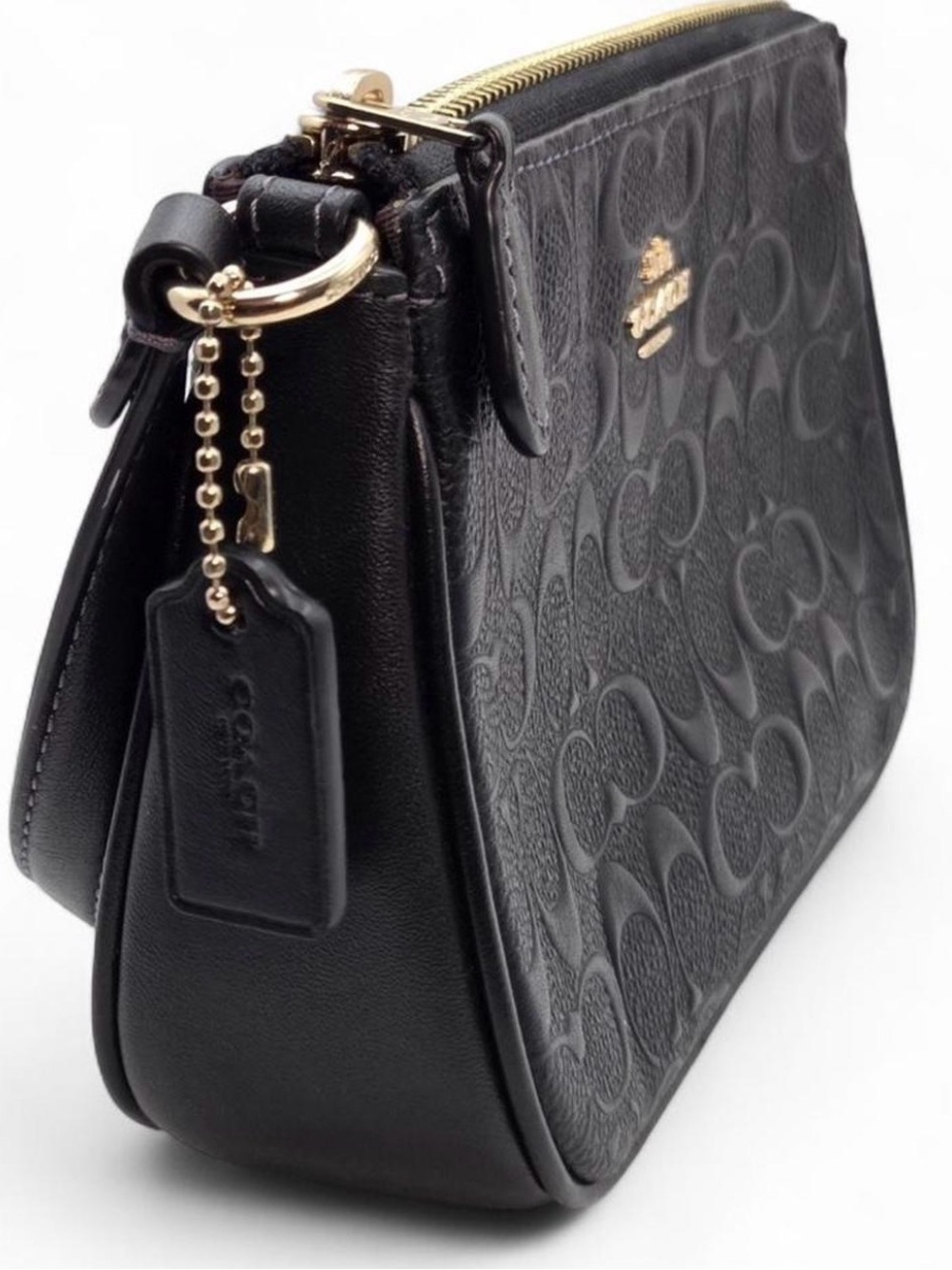 Coach Black Signature Leather Bag with Gold Hardware Accent